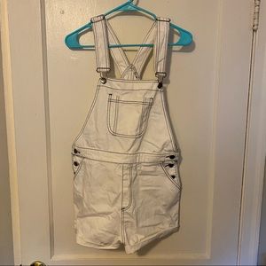 White Overall Shorts w/ Black Stitching